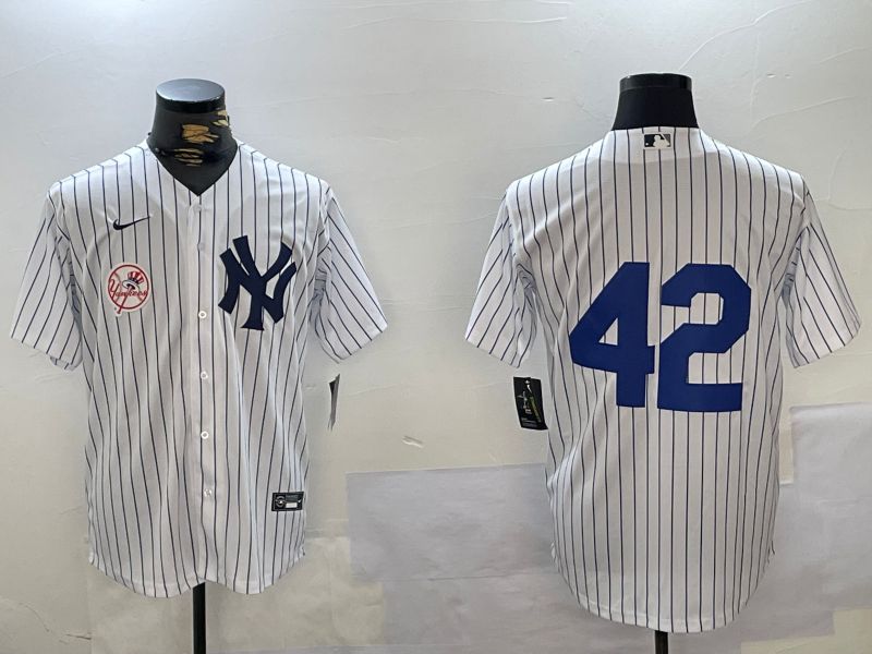 Men New York Yankees #42 No Name White Stripe Fashion Nike 2024 MLB Jersey style 6